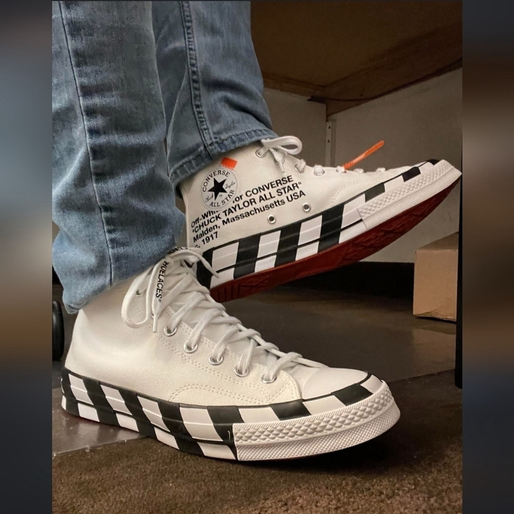 Off-White Converse Chuck 70 Stripe Hi Sneaker White Black Sz 9 Men's